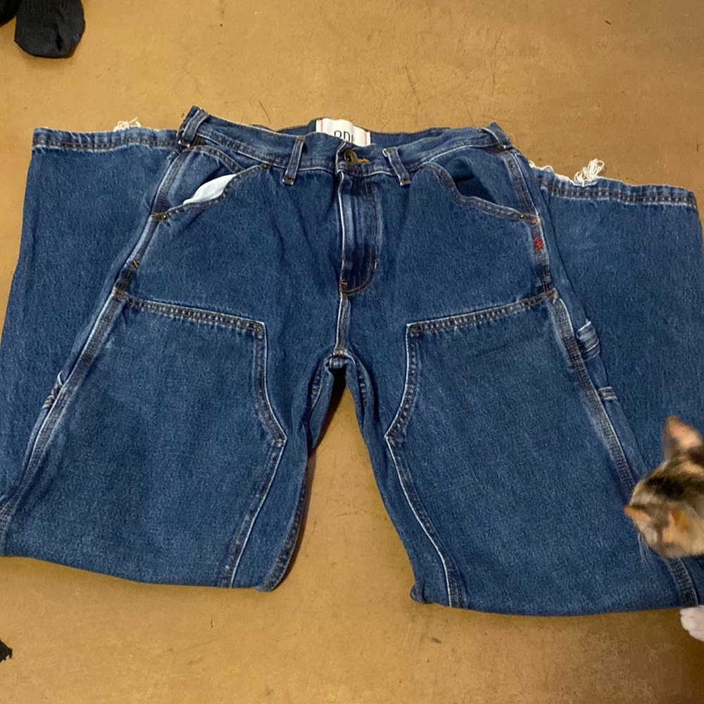 dark blue double knee baggy pants